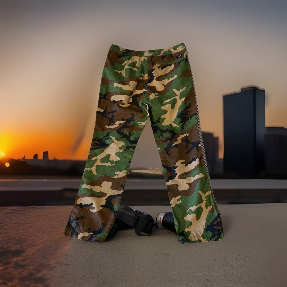 HUF Pants Mens L Green Camo Ripstop Drawstring Waist Relaxed Fit Streetwear‎